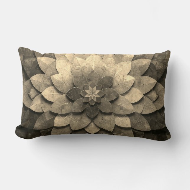 Antique Golden Mandala Art Textured Flower Lumbar Pillow (Front)