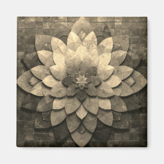 Antique Golden Mandala Art Textured Flower Magnet