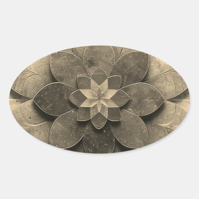 Antique Golden Mandala Art Textured Flower Oval Sticker (Front)