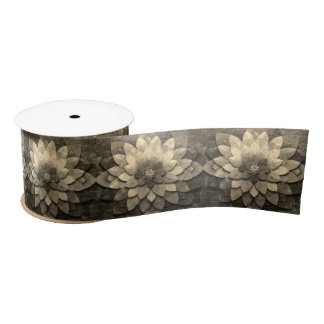 Antique Golden Mandala Art Textured Flower Satin Ribbon