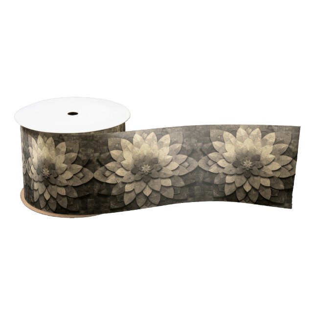 Antique Golden Mandala Art Textured Flower Satin Ribbon (Spool)