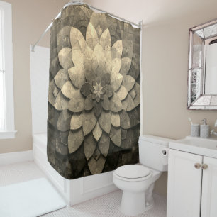 Antique Golden Mandala Art Textured Flower Shower Curtain