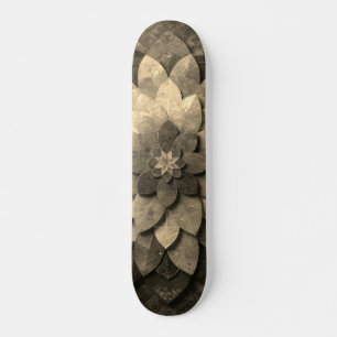 Antique Golden Mandala Art Textured Flower Skateboard