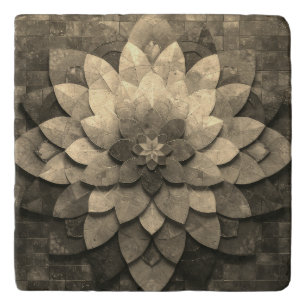 Antique Golden Mandala Art Textured Flower Trivet