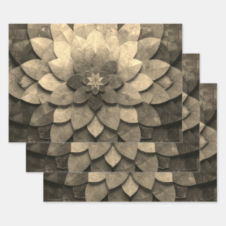 Antique Golden Mandala Art Textured Flower Wrapping Paper Sheets