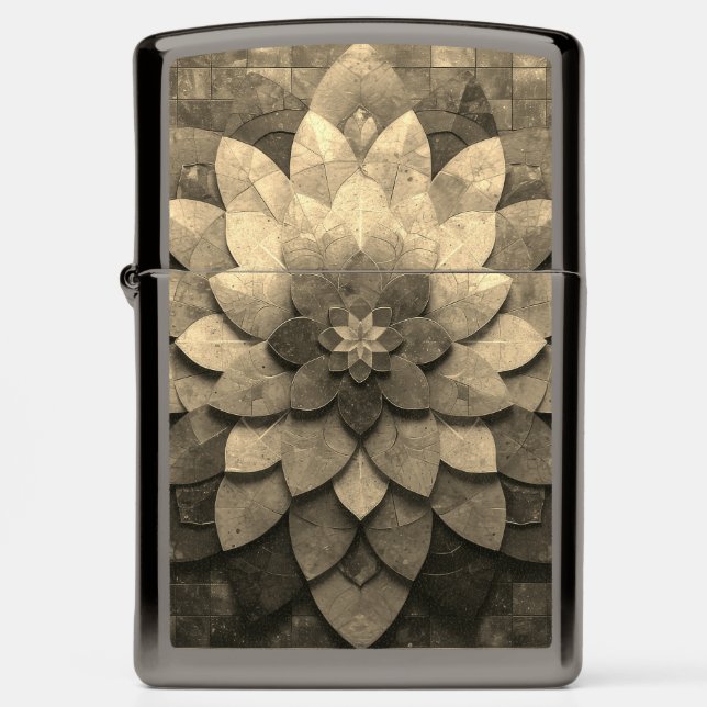 Antique Golden Mandala Art Textured Flower Zippo Lighter (Front)