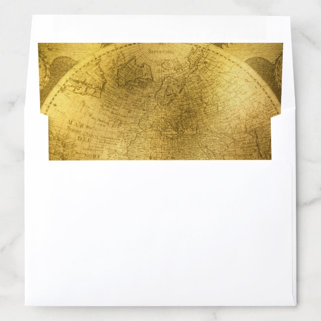 Antique Golden Map Wedding Envelope Liner (In Envelope)