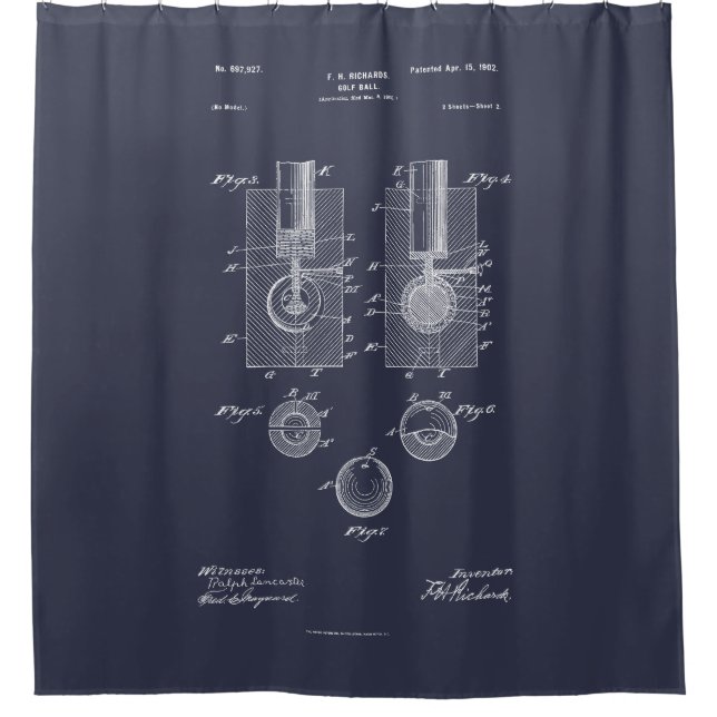 Antique Golf Ball 1902, Patent Drawing Shower Curtain (Front)