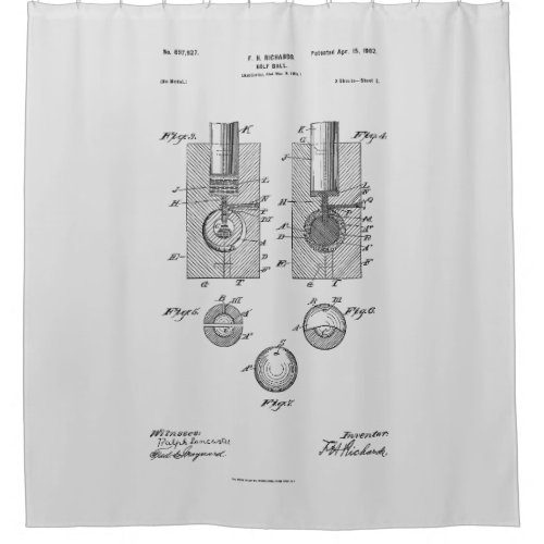 Antique Golf Ball 1902 Patent Drawing Shower Curtain