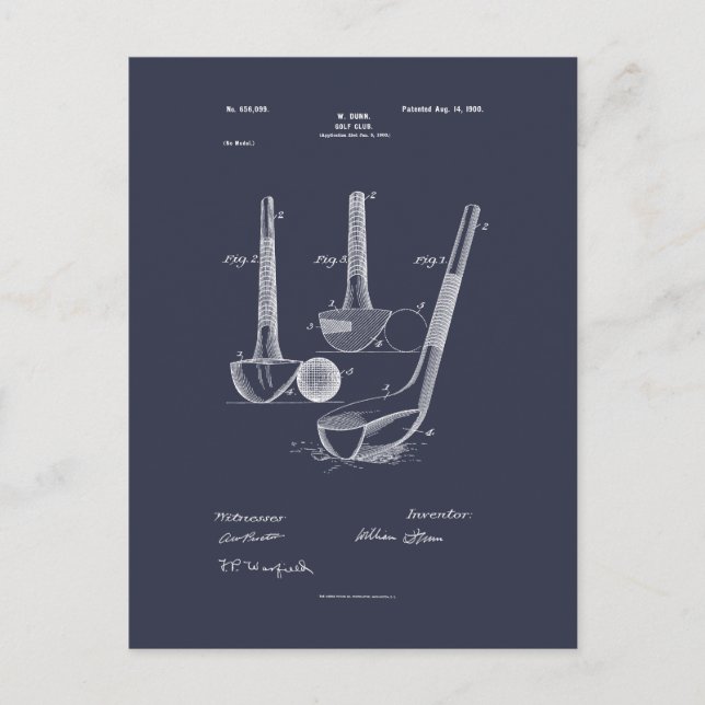 Antique Golf Club 1900, Patent Drawing Postcard (Front)