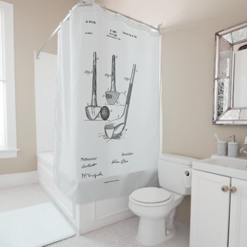 Antique Golf Club 1900 Patent Drawing Shower Curtain