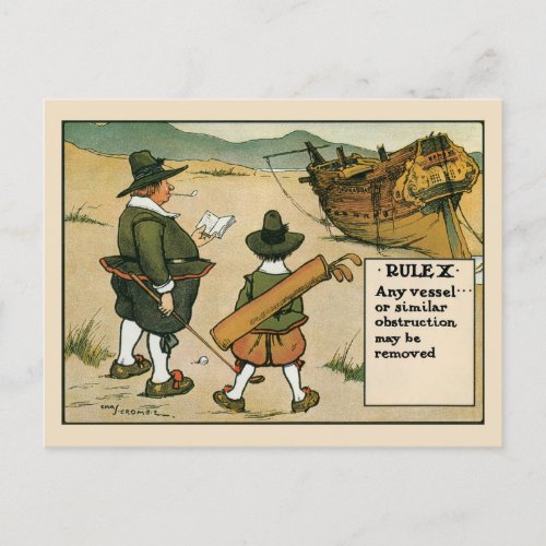 Antique golf rule 10 cartoon postcard