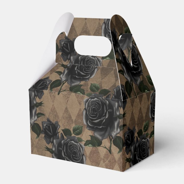 Antique Gothic Black Roses Favor Boxes (Front Side)