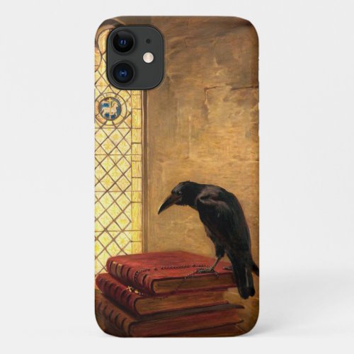 Antique Gothic Raven On Ancient Medieval Books iPhone 11 Case
