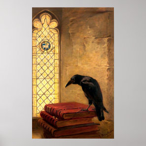 Antique Gothic Raven On Ancient Medieval Books Poster