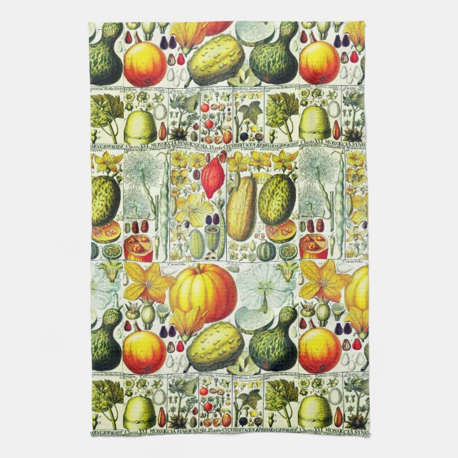 Antique Gourds And Pumpkins Botanical Print Kitchen Towel (Vertical)
