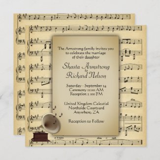Antique Gramophone Music Wedding Theme Invitation