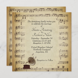 Antique Gramophone Music Wedding Theme Invitation