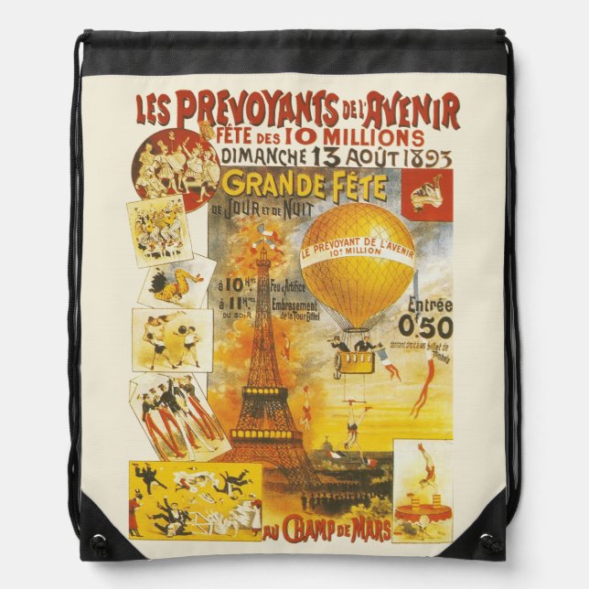 Antique Grand Fete Fair Paris Poster Drawstring Bag (Front)