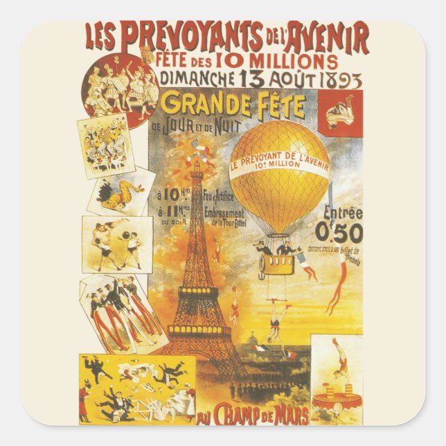 Antique Grand Fete Fair Paris Poster Square Sticker (Front)
