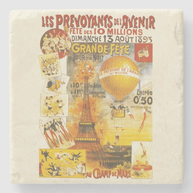 Antique Grand Fete Fair Paris Poster Stone Coaster (Front)