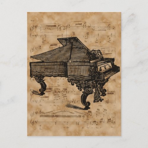 Antique Grand Piano on Vintage Music Sheet Page Postcard
