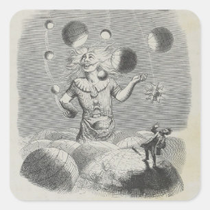 Antique Grandville Humor Astronomy Planet Juggling Square Sticker