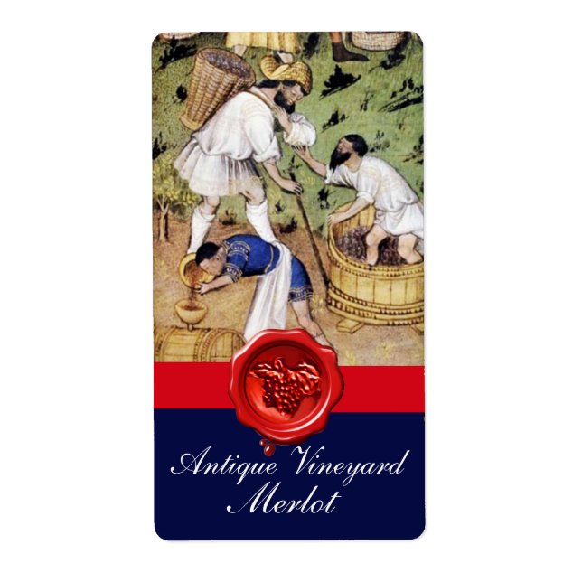 ANTIQUE GRAPE VINEYARD HARVEST RED WAX SEAL LABEL (Front)