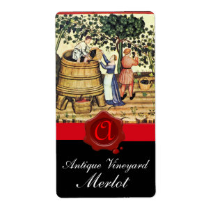 ANTIQUE GRAPE VINEYARD HARVEST WAX SEAL MONOGRAM LABEL