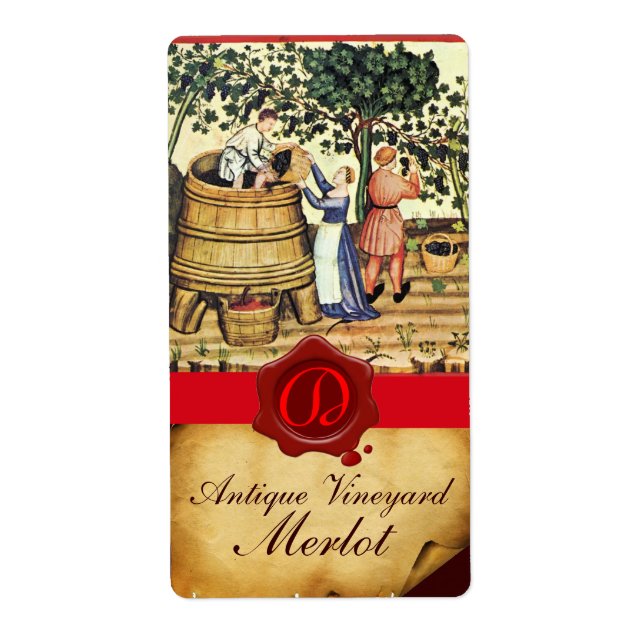 ANTIQUE GRAPE VINEYARD HARVEST WAX SEAL MONOGRAM LABEL (Front)