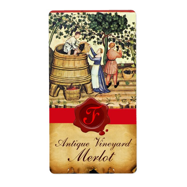 ANTIQUE GRAPE VINEYARD HARVEST WAX SEAL MONOGRAM LABEL (Front)