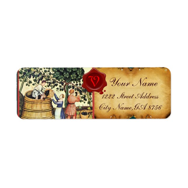 ANTIQUE GRAPE VINEYARD HARVEST WAX SEAL MONOGRAM LABEL (Front)