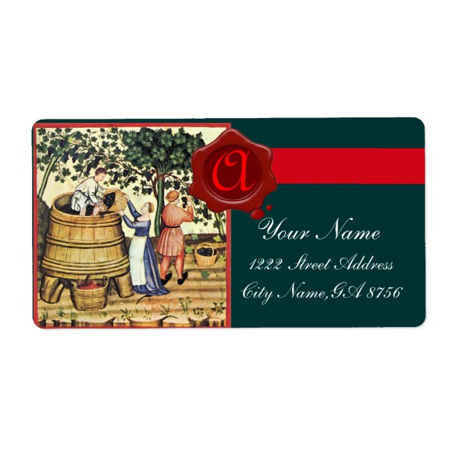 ANTIQUE GRAPE VINEYARD HARVEST WAX SEAL MONOGRAM LABEL (Front)