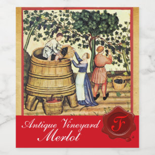 ANTIQUE GRAPE VINEYARD HARVEST WAX SEAL MONOGRAM WINE LABEL