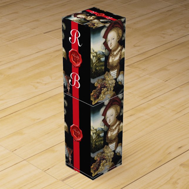 ANTIQUE GRAPE VINEYARD WINE RED WAX SEAL MONOGRAM WINE GIFT BOX (Front)