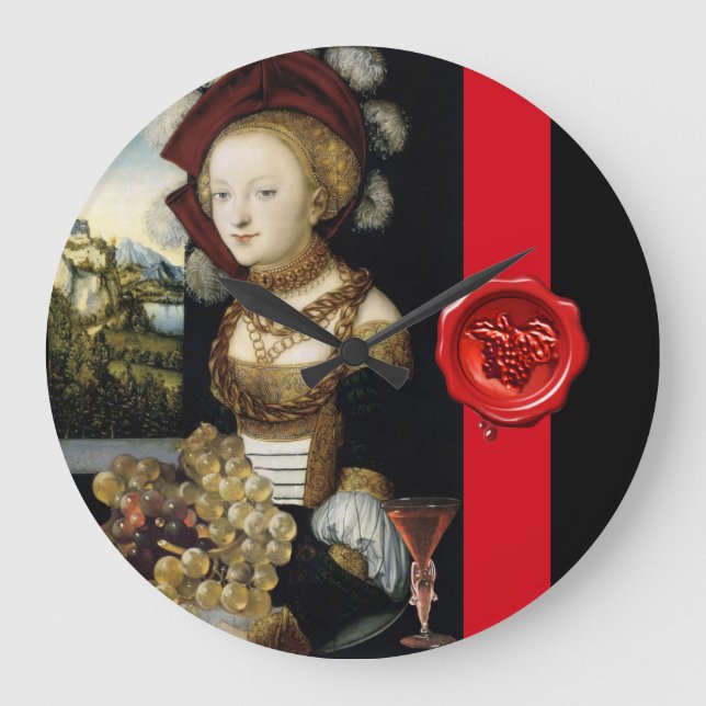 ANTIQUE GRAPE VINEYARD WINE TASTING PARTY WAX SEAL LARGE CLOCK (Front)