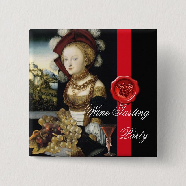 ANTIQUE GRAPE VINEYARD WINE TASTING PARTY WAX SEAL PINBACK BUTTON (Front)