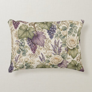 Antique Grapes, Lavender & White Roses Accent Pillow