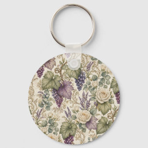 Antique Grapes, Lavender & White Roses Keychain