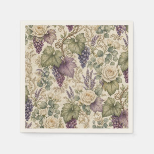 Antique Grapes, Lavender & White Roses Napkins