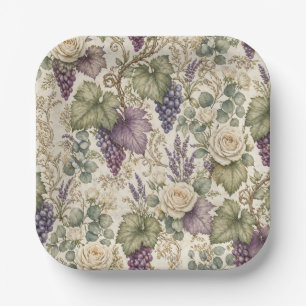 Antique Grapes, Lavender & White Roses Paper Plates