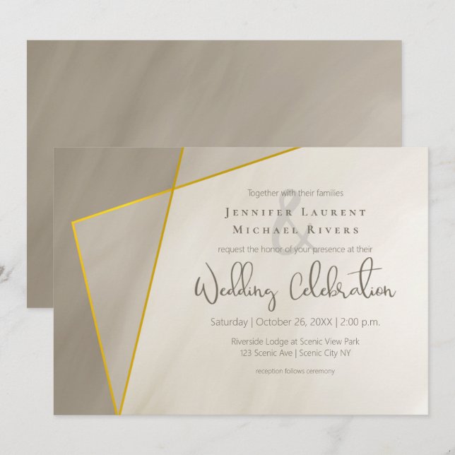antique gray gold frame modern wedding invitation (Front/Back)