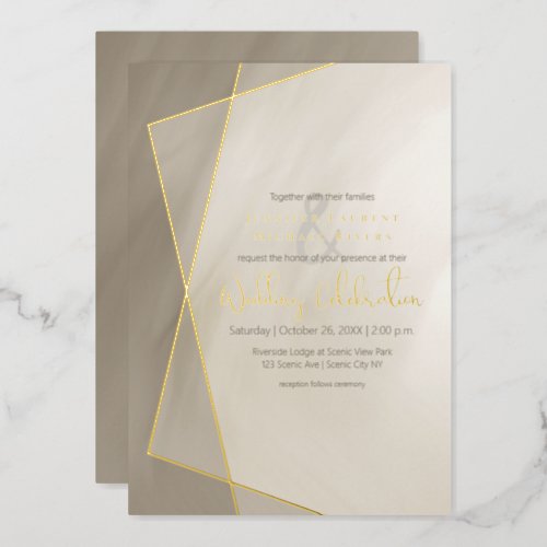 antique gray gold frame typography wedding gold foil invitation