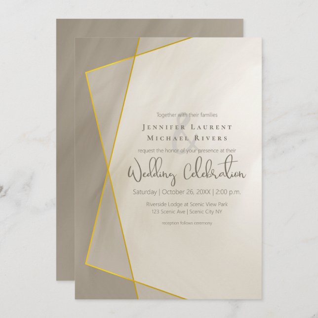 antique gray gold frame wedding invitation (Front/Back)