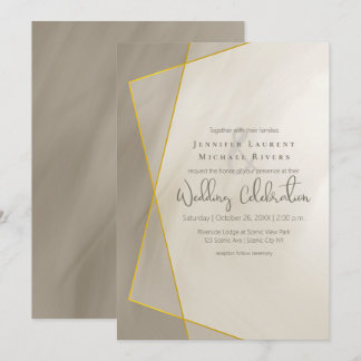 antique gray gold frame wedding invitation