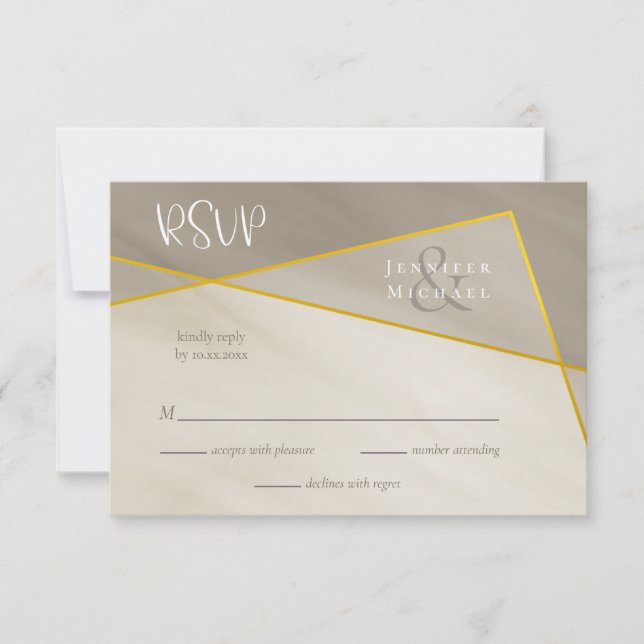 antique gray gold frame wedding rsvp card (Front)