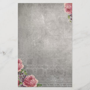 Antique Gray with Pink Roses Stationery