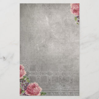 Antique Gray with Pink Roses Stationery