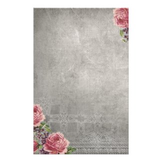 Antique Gray with Pink Roses Stationery