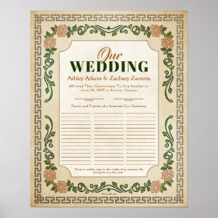 Antique Greek Floral Guestbook Wedding Certificate